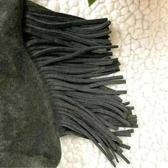 Minnetonka Dark Gray Boho Soft Suede W/ Fringe Adjustable Strap Crossbody Bag - Picture 5 of 15